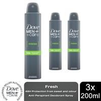 Dove Men+Care Fresh Antiperspirant Aerosol deodorant for men with 1/4 moisturising cream for 48h sweat and odour protection 200 ml