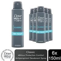 Dove Men+Care Classic Antiperspirant with 48H Sweat Protection Deo 150ml, 6 Pack