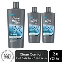 Dove Men +Care Hydrating Clean Comfort Body Face & Hair Wash, 700ml New 5T