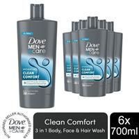 Dove Men+Care 3-in-1 Body, Face & Hair Wash Hydrating Clean Comfort 700ml, 3 Pk