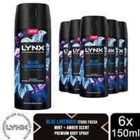 Lynx Fine Fragrance Collection Blue Lavender Deodorant Body Spray 150ml, 6 Pack
