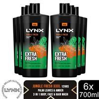 Lynx 3in1 Body, Face & Hair Wash Shower Gel Extra Fresh Jungle Fresh 700ml, 3pk