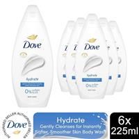 Dove Hydrate Body Wash Body Cleanser shower gel with plant-based moisturisers for softer, smoother skin after one shower 6x 225 ml