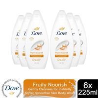 Dove Fruity Nourish Body Wash Body Cleanser shower gel with plant-based moisturisers for softer, smoother skin after one shower 6x 225 ml