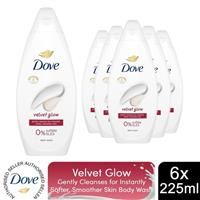 Dove Velvet Glow Body Wash Body Cleanser shower gel with plant-based moisturisers for softer, smoother skin after one shower 6x 225 ml