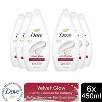 Dove Velvet Glow Body Wash Body Cleanser shower gel with plant-based moisturisers for softer, smoother skin after one shower 6x 450 ml