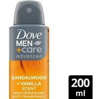 Dove Men+Care Advanced Sandalwood + Vanilla Anti-Perspirant Aerosol Men/'s Deodorant Spray with ¼ moisturising cream for 72 hour sweat protection and anti-bacterial odour control 200 ml