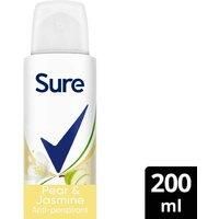 Sure Pear & Jasmine Anti-Perspirant Aerosol women’s deodorant spray with a fruity, floral fragrance for 48-hour protection against sweat and odour 200 ml