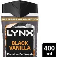 Lynx Fine Fragrance Collection Black Vanilla Premium Body Wash Body Cleanser shower gel with a vanilla, orange & sandalwood scent for 12 hours of freshness 400 ml