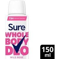 Sure Wild Rose Whole Body Deodorant women/'s deodorant spray with a fresh & floral fragrance for 72 hour odour control 150 ml