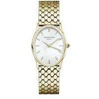 The Oval White MOP Steel Gold with White Mother of Pearl Dial and 24 x 29 mm Gold Case OWGSG-OV01 Stainless Steel, -, bracelet