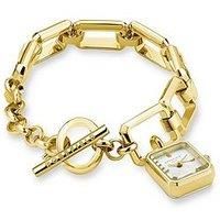 Rosefield Octagon Charm Chain Watch With Silver Dial In A Gold Ip Case And Stainless Steel Bracelet