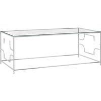 vidaXL Silver Stainless Steel and Glass Coffee Table - 120x60x45cm - Modern Living Room Furniture, Durable Rectangular Couch Table, Easy Assembly