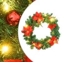 vidaXL Green Christmas Wreath with LED Lights: 60 cm Diameter, PVC Indoor/Outdoor Wreath with Bauble Decorations and USB-Powered Lighting