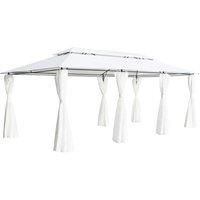 vidaXL Gazezebo with Curtains - White 180g/m² Polyester Canopy, Tubular Steel Garden Shelter, 6x3m, UV-Resistant and Water-Repellent Tent Marquee