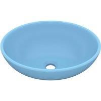 vidaXL Luxury Ceramic Basin - Oval-Shaped, Light Blue, Matt Finish, Ideal for Bathrooms, Powder Rooms, Kitchens, Garages, 40x33 cm, Drain Hole Diameter 4.5cm