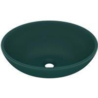 vidaXL Luxury Ceramic Basin - Oval-Shaped Matt Dark Green - Modern Design for Bathrooms and Kitchens of Any Style - Easy Above-Counter Installation