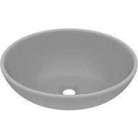 vidaXL Oval-Shaped Ceramic Basin in Matt Light Grey - Luxury and Stylish Wash Basin for Bathroom, Kitchen and Workplace, Above Counter Mounting.