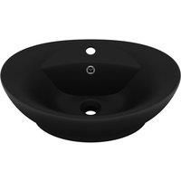 vidaXL Ceramic Basin - Luxury, Oval Shape, Matt Black, 58.5x39 cm, with Overflow and Faucet Hole, Fits Most Bathroom Consoles, Modern Design