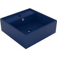 vidaXL Ceramic Basin Overflow Matt Dark Blue, 41 x 41 cm Square - Premium Quality Above Counter or Wall Mounted, Bathroom/Kitchen Sink with Faucet Hole