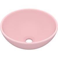 vidaXL Luxury Above-Counter Ceramic Bathroom Basin, Matte Pink, Round Shape, 32.5x14 cm