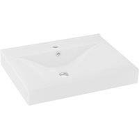 vidaXL Luxury Wall-Hung or Built-in Ceramic Basin with Faucet Hole - Elegant, Versatile Washroom Vessel, Matt White, 60x46cm