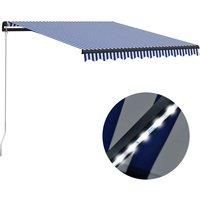 Vidaxl Manual Retractable Awning With Led 300X250 Cm Blue And White