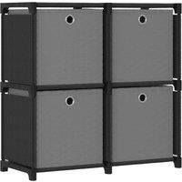vidaXL 4-Cube Display Shelf with Boxes - Black Fabric and Steel Frame - Perfect for Living Room or Office - Provides Storage and Display Features