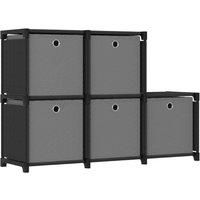 vidaXL 5-Cube Display Shelf with Removable Storage Boxes, Freestanding Organizer Rack, Black & Grey, Fabric and Steel, for Living Room or Office
