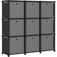 vidaXL 9-Cube Fabric Display Shelf with Storage Boxes, Steel Frame, Stable & Freestanding, Multi-purpose Organiser, Modern Home Decor – Black.
