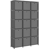 vidaXL 15-Cube Grey Display Shelf/Bookcase - Steel Frame with Fabric Boxes for Storage & Organisation in Living Room/Office