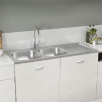 Kitchen Sink with Double Sinks Bowl Sink Basin Silver Stainless Steel vidaXL