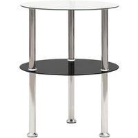 vidaXL 2-Tier Side Table - Modern and Stylish Design - Transparent & Black - Tempered Glass with Rough Grinding Finish and Stainless Steel - Multi-purpose - Adds Elegance to Any Room