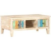 vidaXL Multicolour Coffee Table with Flower Carved Design Drawers, 100x55x40 cm, Rough Acacia Wood, Rectangular Shape, Living Room Furniture