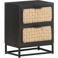 vidaXL Industrial-style Bedside Cabinet/Nightstand/Side Table with 2 Drawers, Solid Mango Wood and Iron base, with Natural Jute Drawer - Black