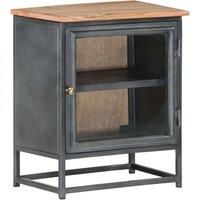 vidaXL Solid Acacia Wood Bedside Cabinet - Elegant Side Table with Storage Space and Glass Door, Ideal for Bedroom, Grey