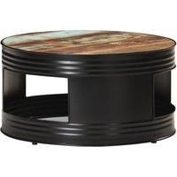 vidaXL Round Coffee Table in Black with Multicolor Reclaimed Wood and Powder-Coated Iron Frame - 68 cm Diameter Industrial Style for Living Room or Office
