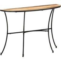 vidaXL Half-Circle Design Side Table, Solid Mango Wood Construction with Steel Legs, Ideal for Living Room or Hallway - Natural Wood Finish, Industrial Style