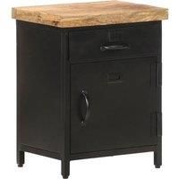 vidaXL Industrial Style Rough Mango Wood Bedside Cabinet with Drawer and Door, Sturdy Black Powder-Coated Iron Base, Living Room Bedroom Nightstand, Brown