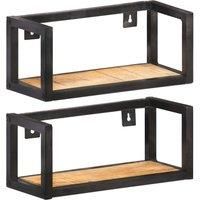 vidaXL Wall Shelves, Set of 2, Rough Mango Wood, Industrial Style, Durable with Black Powder-Coated Iron Frame - Living Room Essentials