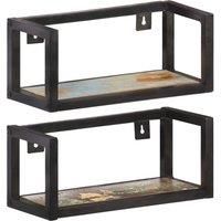 vidaXL Solid Reclaimed Wood Wall Shelves 2pcs - 40cm, Industrial Style with Black Powder-Coated Iron Frame, 20kg Loading Capacity, Compact and Sustainable Wall Storage Solution