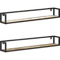 vidaXL Wall Shelves, Set of 2, 120cm, Industrial Design, Solid Reclaimed Wood, High Capacity 40kg, Black Iron Frame, Assembly Required, Wood Wall Decor