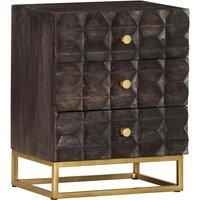vidaXL Bed Cabinet in Solid Mango Wood, Block Design, Black - Three-Drawer Storage Cabinet with Durable Tabletop, 40x30x50 cm