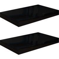 vidaXL - Floating Wall Shelves, Set of 2, High Gloss Black Finish, Durable Honeycomb MDF and Metal Frame, Invisible Mounting System - Ideal for Living Room, Bedroom, Office