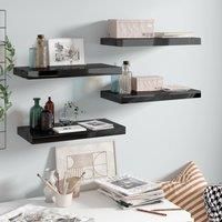 vidaXL High-Gloss Black Floating Wall Shelves - 50x23x3.8 cm - Pack of 4 - Modern Style - Durable Honeycomb MDF & Metal Frame - For Living Room, Bedroom, Office
