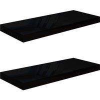 vidaXL Floating Wall Shelves, Set of 2, High Gloss Black, Honeycomb MDF & Metal Frame, 60x23.5x3.8 cm, Modern Style for Living Room, Bedroom, Office