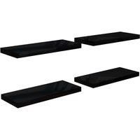 vidaXL Floating Wall Shelves - Set of 4, High Gloss Black, Modern Design, Durable Honeycomb MDF and Metal Material, Invisible Mounting System, Easy to Install