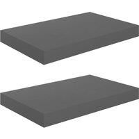 vidaXL Floating Wall Shelves, Set of 2, High Gloss Grey, Honeycomb MDF Material, Modern Style, Living Room/Bedroom/Office Decor, Easy Mounting, 40x23x3.8 cm