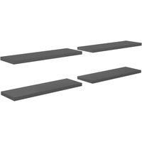 vidaXL High Gloss Grey Floating Wall Shelves, Set of 4, Durable Honeycomb MDF and Metal Frame, Easy to Install, Modern Decor for Living Room, Bedroom, Office
