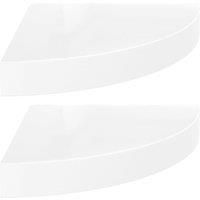 vidaXL Floating Corner Shelves 2 pcs, High Gloss White, 25x25x3.8 cm Honeycomb MDF and Metal, Modern Design for Living Room, Bedroom or Office